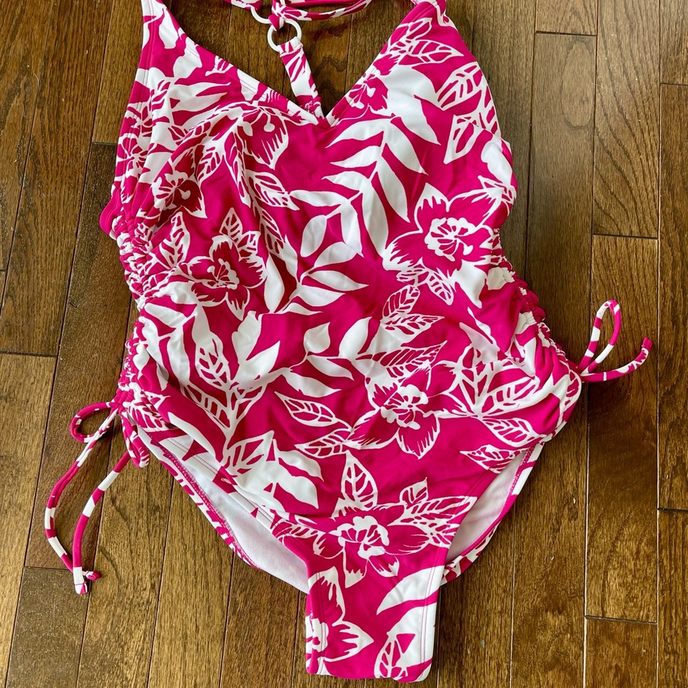 Kona Sol Pink and White Floral One-Piece Swimsuit
